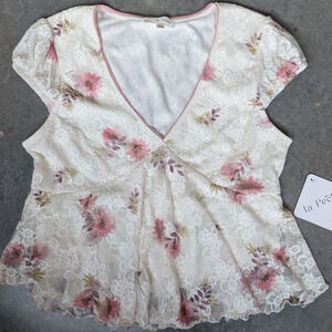 Floral Lace Babydoll Top Size Large Romantic Cottagecore fairy vintage Y2K 00s